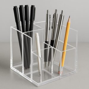 1 Modern Acrylic Pen Holder with Multiple Compartments