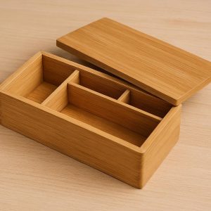 10 Bamboo Wood Desk Organizer Box with Lid