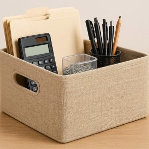 11 Fabric Covered Storage Box with Handles for Office Supplies