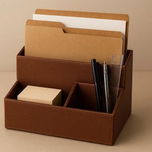 15 Leather Look Desktop File and Stationery Organizer