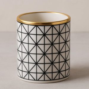 4 Ceramic Pen Holder with Geometric Pattern and Gold Trim